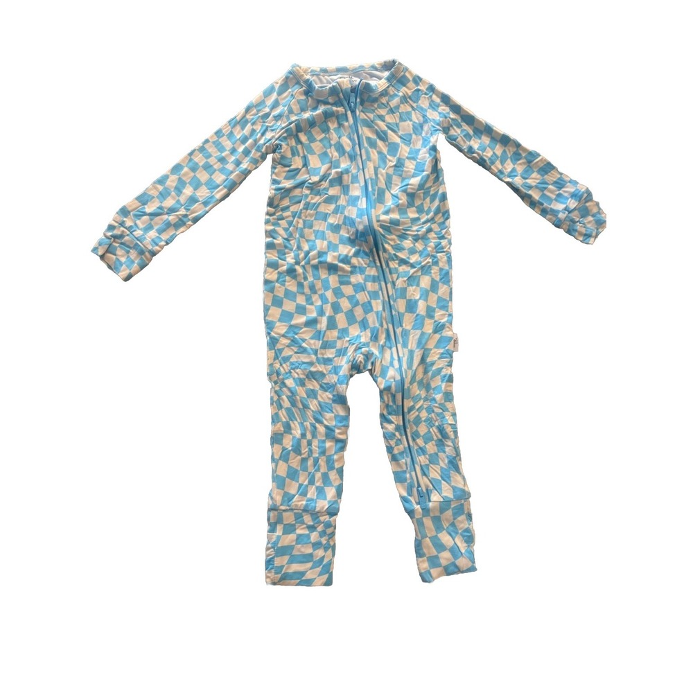 Blush lotus wavy checks Bamboo Convertible Footie 18-24 Months